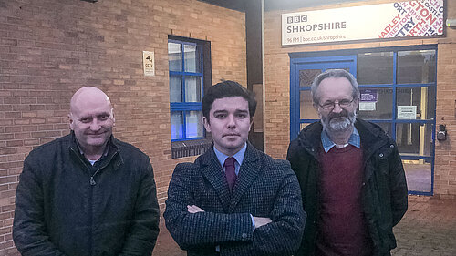 Jon Tandy, Alex Wagner & David Vasmer outside BBC Radio Shropshire