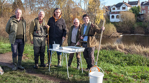 Nat Green, Dr. Rob Park, Rob Wilson, Bernie Bentick & Alex Wagner after testing the water in the River Severn